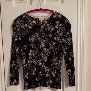 Black Floral-Print Long Sleeve Lightweight Cardigan